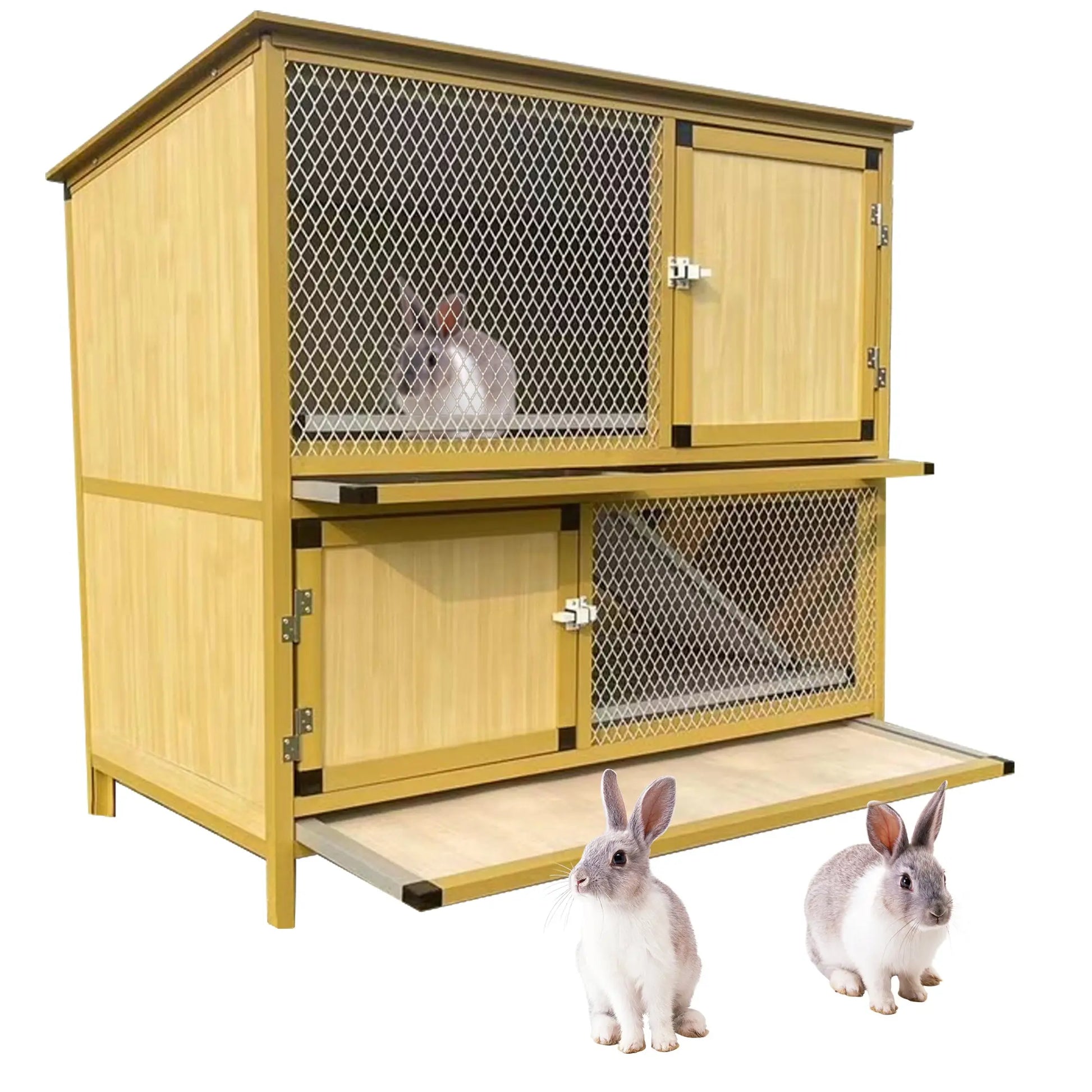 Talis-us Rabbit Hutch Small Animals Habitat with Ramp, Removable Tray, and Weatherproof Roof Talis Us