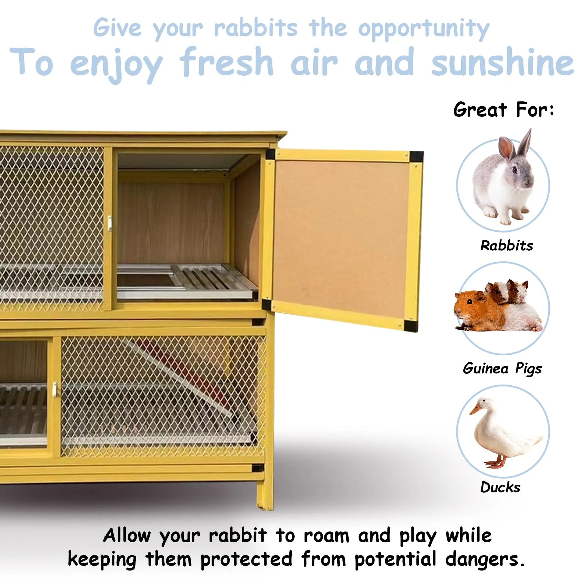 Talis-us Rabbit Hutch Small Animals Habitat with Ramp, Removable Tray, and Weatherproof Roof Talis Us