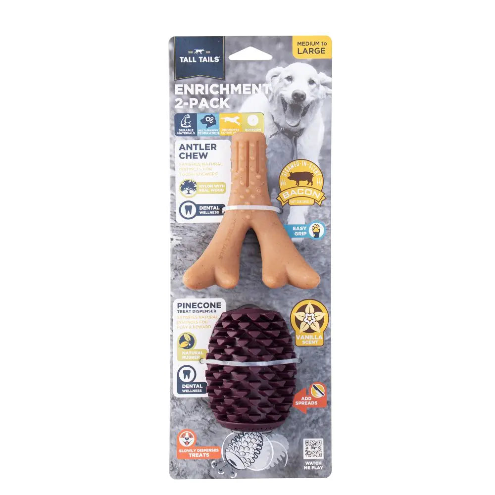 Tall Tails 2 Pack Antler/Acorn Enrichment Pack Safe Chew Toys for Dogs Tall Tails