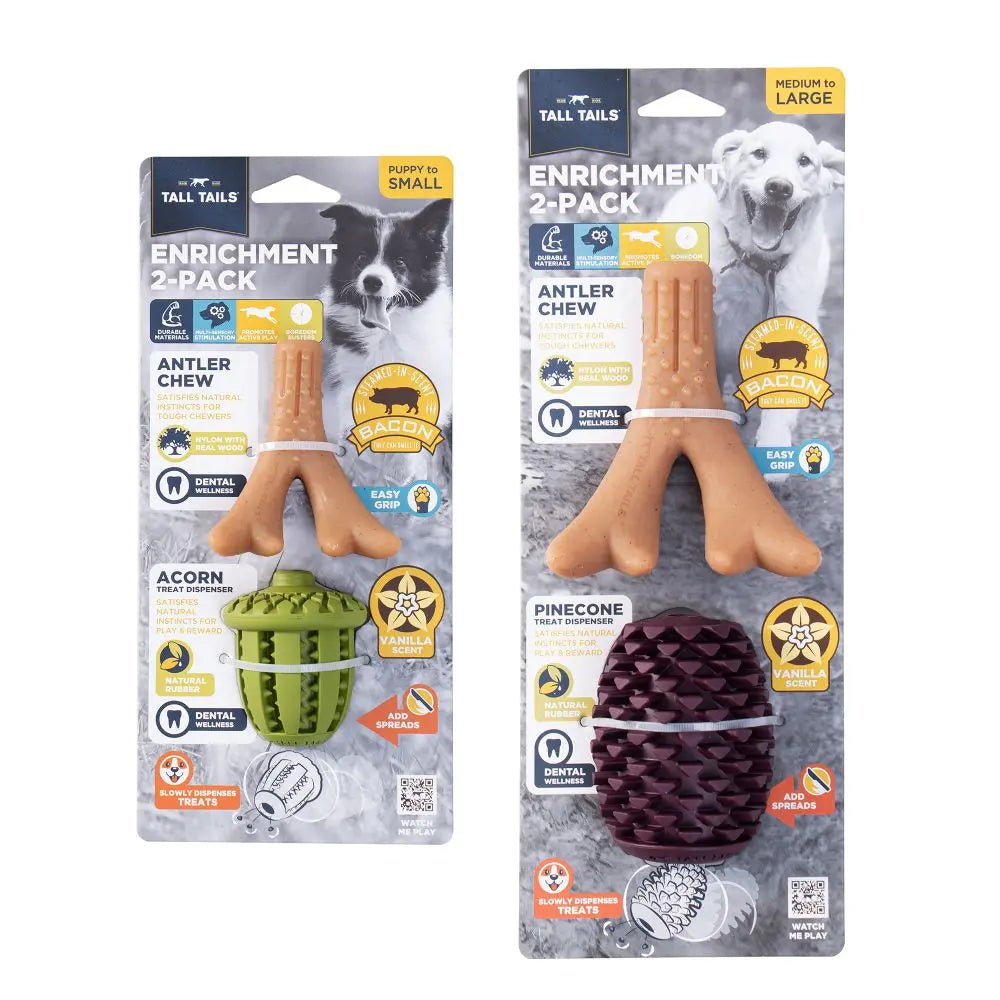 Tall Tails 2 Pack Antler/Acorn Enrichment Pack Safe Chew Toys for Dogs Tall Tails