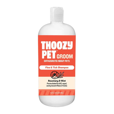 ThoozyPet Flea & Tick Shampoo Rosemary & Mint 16oz uses natural ingredients to kill, repel, and prevent fleas and ticks. This formula by ThoozyPet offers gentle pest protection for pets.