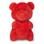 The ThoozyPet Gummy Bear Plush Dog Toy by ThoozyPet features a bright red bear shape with black eyes, a pink heart-shaped nose, and a stitched smile, sitting upright against a white background.