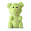 The ThoozyPet Gummy Bear Plush Dog Toy by ThoozyPet is a bright green teddy bear-shaped toy with black eyes, a heart-shaped nose, and a friendly smile, shown sitting upright against a white background.