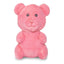 The ThoozyPet Gummy Bear Plush Dog Toy by ThoozyPet is a pink plush teddy bear dog toy with a smiling face and round ears, sitting upright—perfect as a cuddly toy for your furry friend.