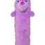 The ThoozyPet Hedgehog Plush Dog Toy 13 by ThoozyPet is a purple, rectangular plush dog toy with a round snout, smiling face, small ears, and short limbs, designed to squeak and shaped like a hedgehog.