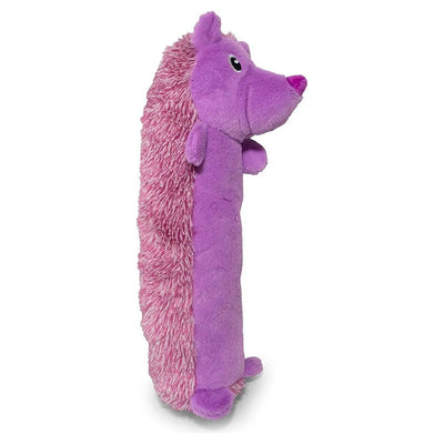 The ThoozyPet Hedgehog Plush Dog Toy 13 by ThoozyPet is a purple, upright hedgehog-shaped plush with a textured back, small arms and legs, and a friendly face.