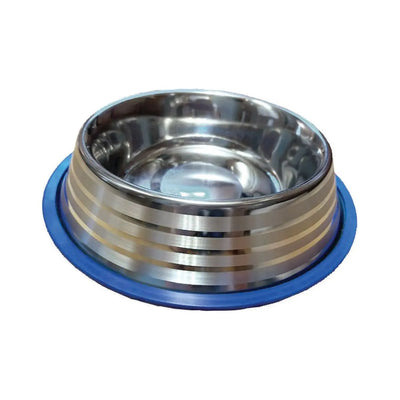 ThoozyPet No-Tip Dish with Silver Stripe & Blue Silicone Ring ThoozyPet