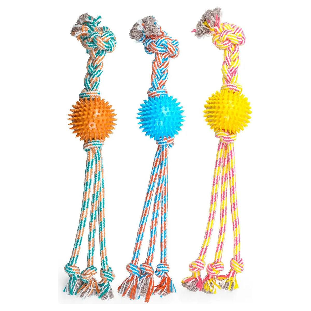 ThoozyPet Squid Tails Tug Rope Dog Toy with TPR Spike Ball 22" ThoozyPet