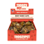 A ThoozyPet box labeled USA-Sourced Beef Knee Cap Bone Dog Chews 25ct shows several 100% all natural, long-lasting dog chews that promote dental health. Paw prints decorate the box.