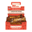 A red box labeled ThoozyPet contains 12 USA-sourced Foreshank Bone Dog Chews (10-12). The packaging promotes them as 100% all natural, great for dental health, and features an American flag in the corner.