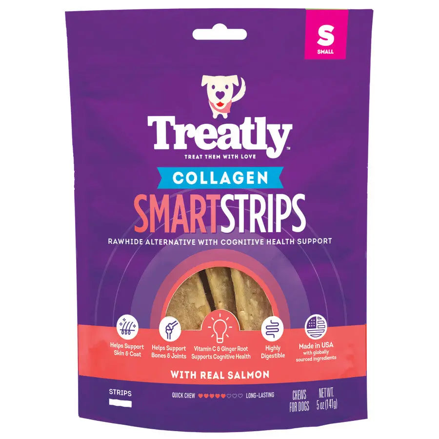 Treatly Collagen Smart Strips Salmon Dog Chews 5 oz Treatly