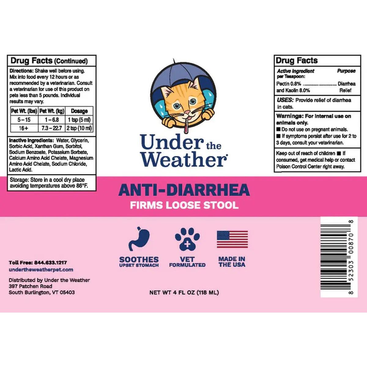 Under the Weather Anti-Diarrhea Liquid for Cats 4oz Under the Weather