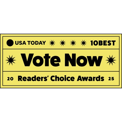 Yellow banner with black text: VOTE NOW for Talis-us as the Best Pet Store by USA TODAY 2025—Readers’ Choice Awards. Features Talis Us, starburst graphics, and a border.