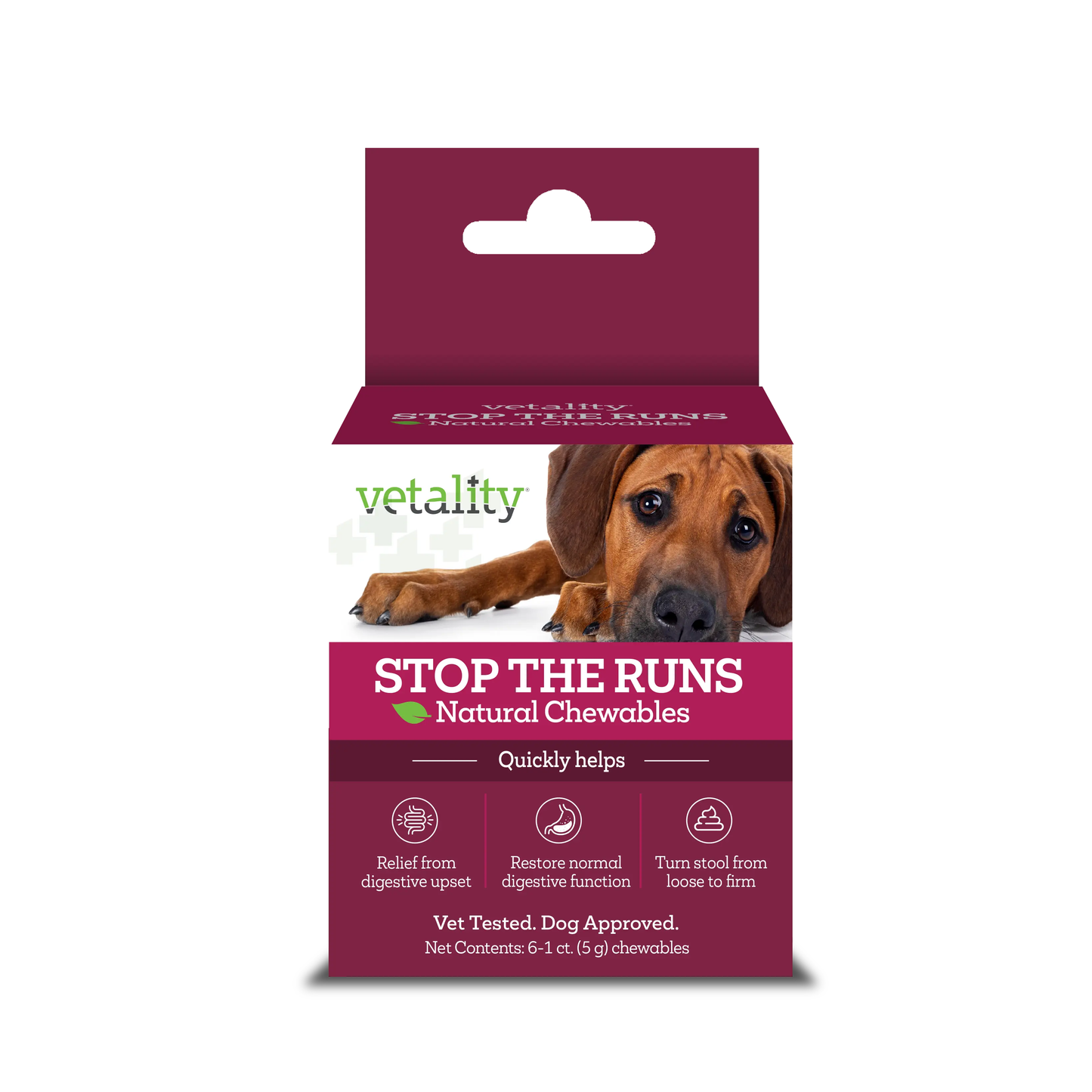 Vetality ‘Stop the Runs’ Anti-Diarrhea Chewable for Dogs 6 ct Vetality