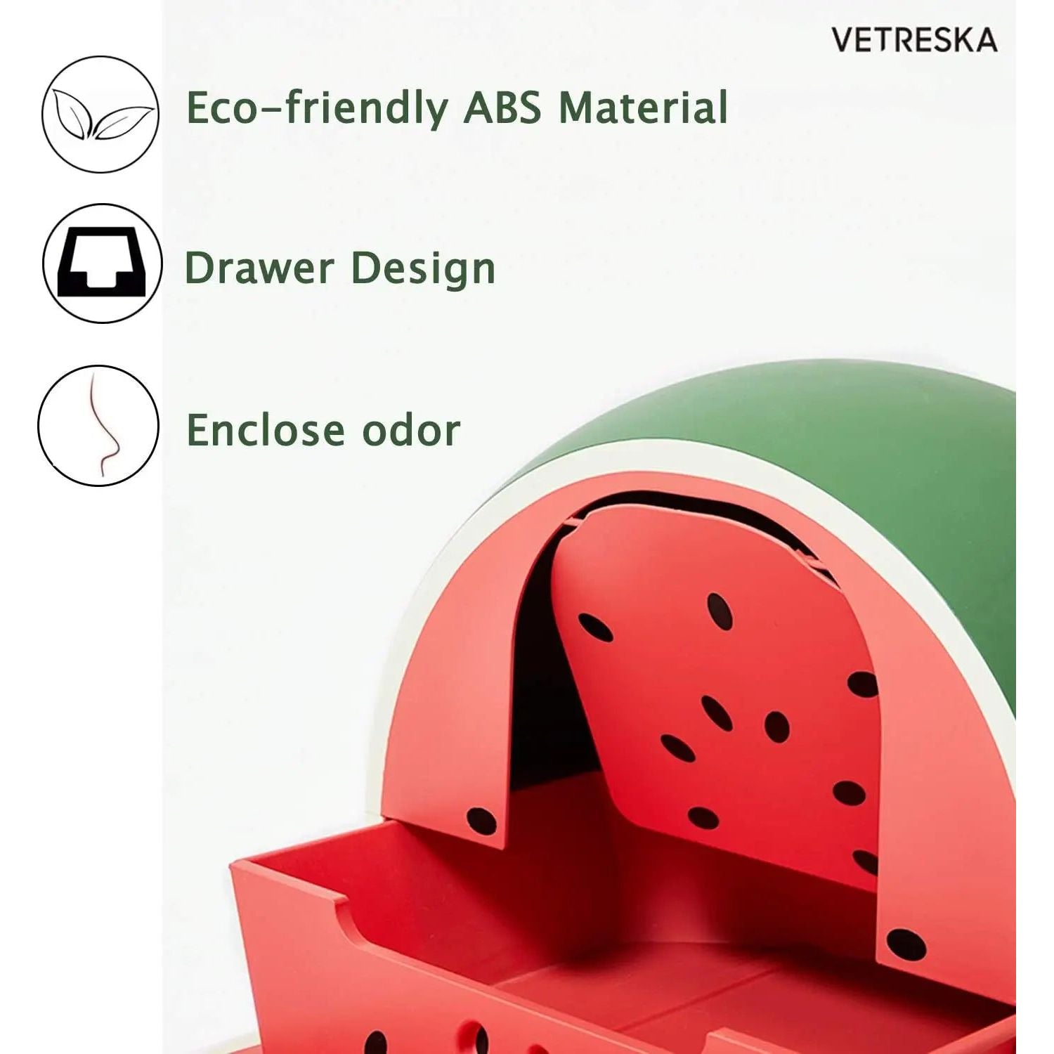 Vetreska Watermelon Odor Control Kitty Litter Box with Lid and Scoop VETRESKA