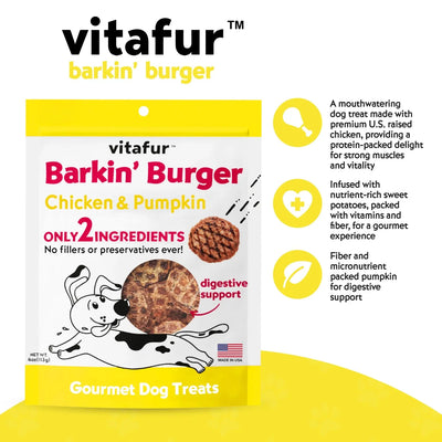 Vitafur Barkin Burger Chicken & Pumpkin Dog Treat 4 oz Vitafur