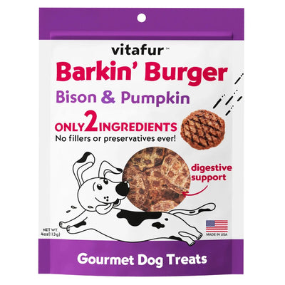Vitafur Barkin Burger Grilled Bison & Pumpkin Dog Treat 4 oz Vitafur