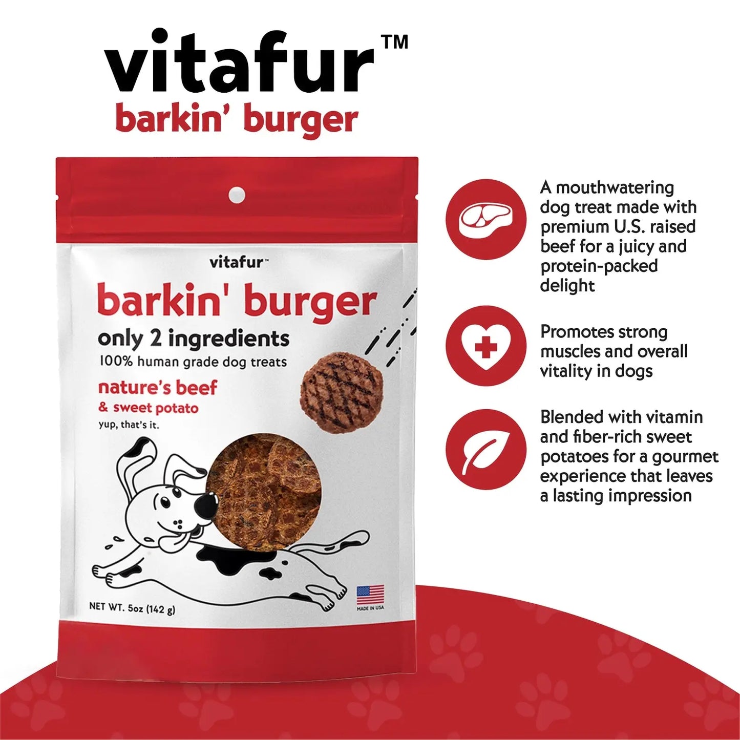 Vitafur Barkin Burger Nature's Beef & Sweet Potato Dehydrated Dog Treats Vitafur