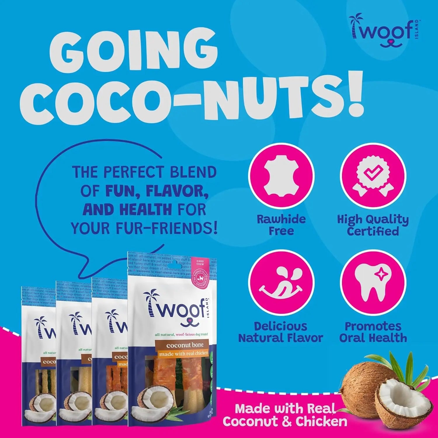 Woof Island Healthy Rawhide Free Coconut and Chicken Chews for Dogs Woof Island
