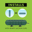 The Zilla Aquatic Reptile Heater, a green cylinder for terrariums up to 40 gallons (100W), is shown upright and sideways. Text notes it installs at the top with sturdy suction cups on the bottom. Insets display the heater in various positions.
