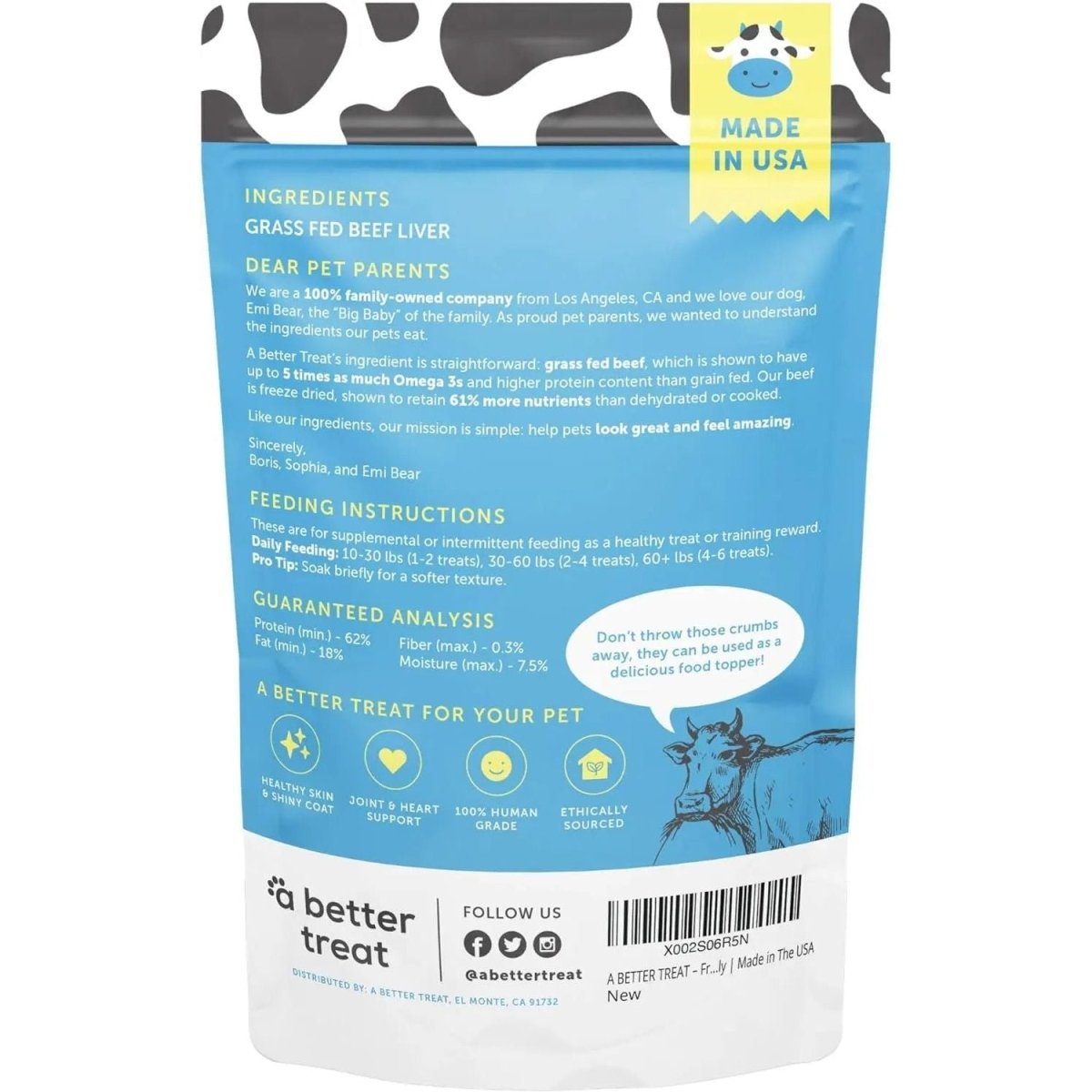 A Better Treat Freeze Dried Raw Grass Fed Beef Liver Dog and Cat Treats - Talis Us