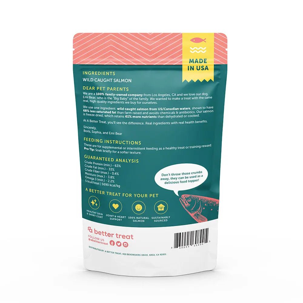 A Better Treat Freeze Dried Raw Wild Caught Salmon Dog and Cat Treats 3 oz - Talis Us