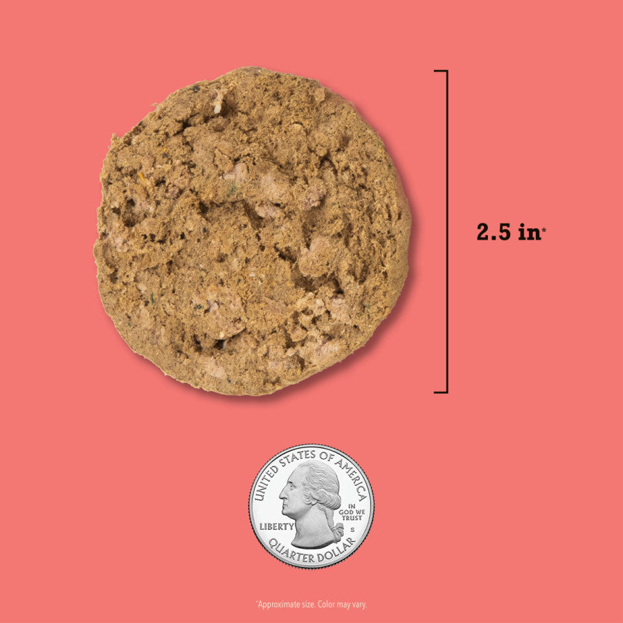 Acana Freeze-Dried Dog Food meal portion shown next to a quarter for size reference