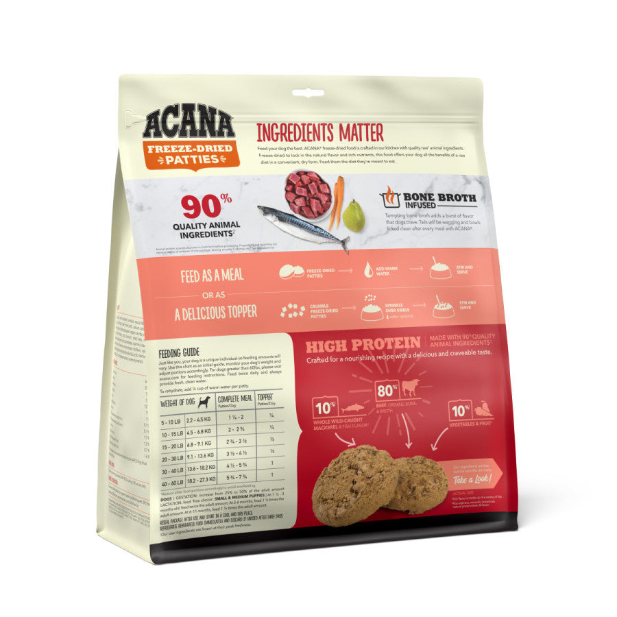 Acana Freeze-Dried Dog Food with 90 percent quality animal ingredients for nutritious meals
