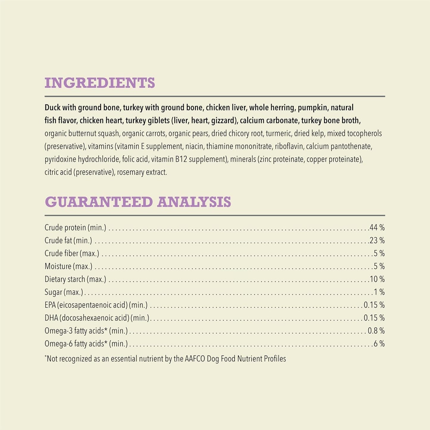 Detailed ingredients and analysis for Acana freeze-dried dog food topper with nutritional benefits