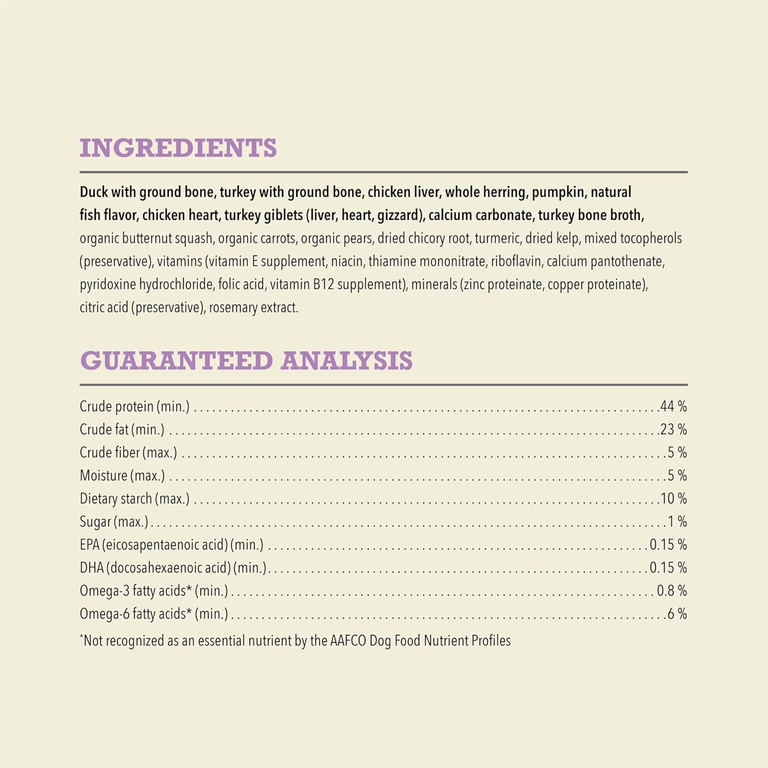 Detailed ingredients and analysis for Acana freeze-dried dog food topper with nutritional benefits