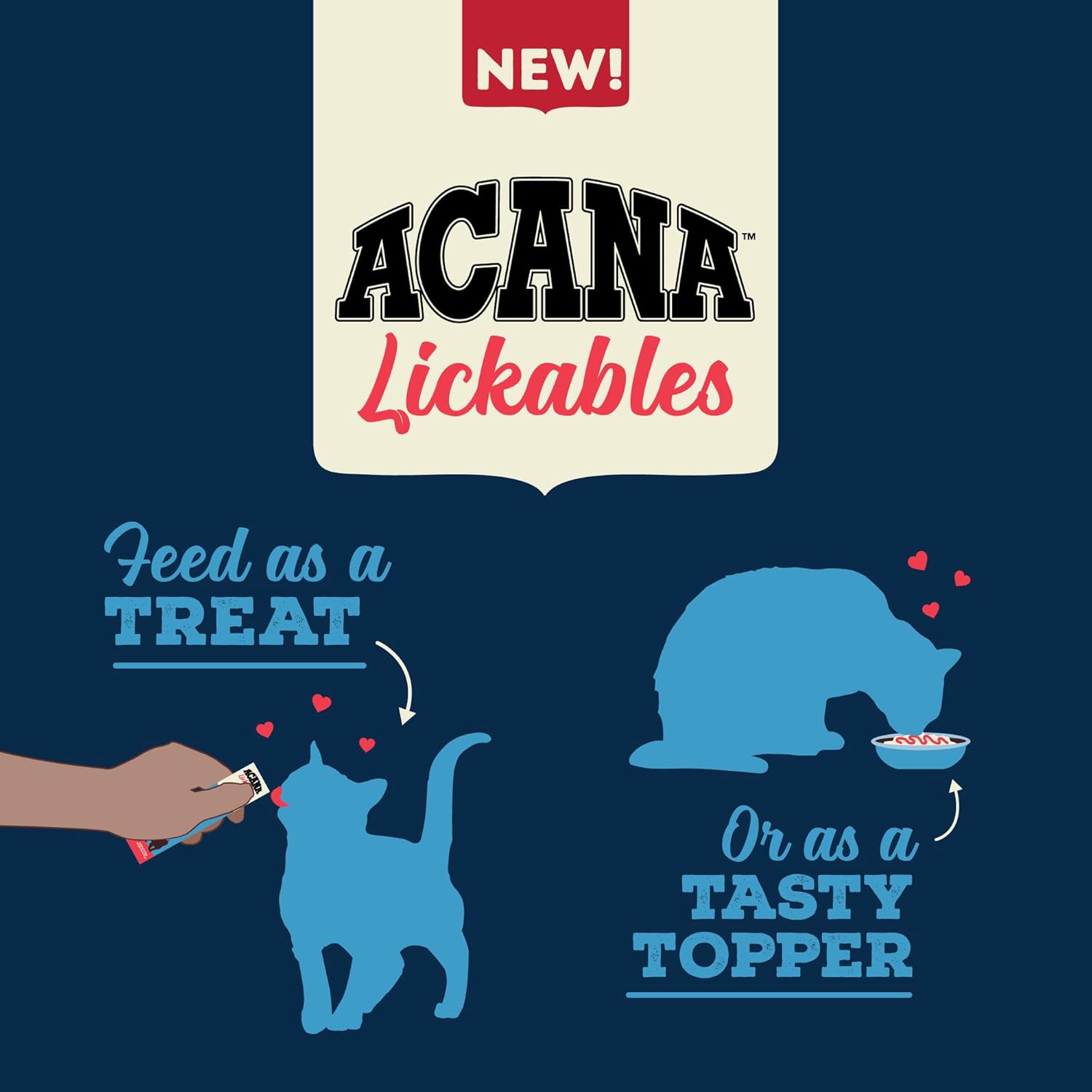 Acana Lickable Healthy Skin and Coat Cat Treats used as a treat or tasty topper for cats