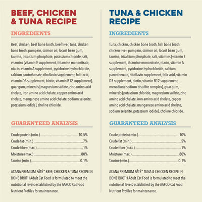ACANA surf and turf wet cat food ingredients and guaranteed analysis for optimal cat nutrition