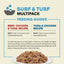 ACANA surf and turf wet cat food multipack feeding guide with beef, chicken, and tuna recipes