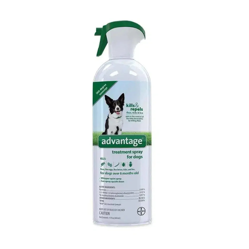 Advantage flea and tick spray for dogs in a spray bottle designed to repel and kill pests