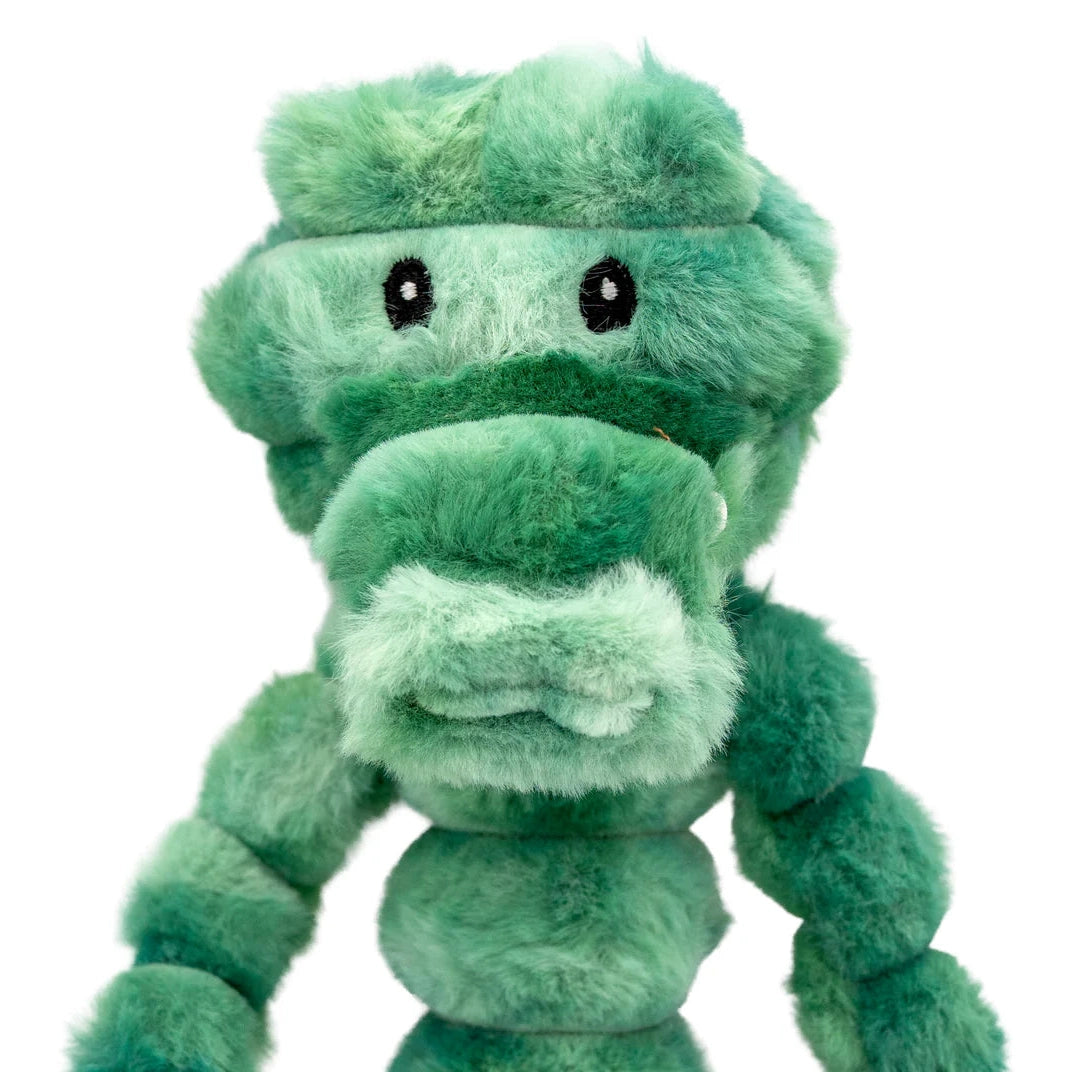 ThoozyPet alligator dog tug toy in green plush, perfect for interactive playtime