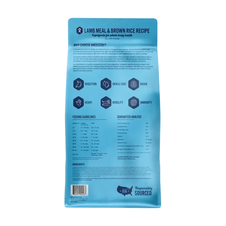 Ancestry Pet Food Lamb Meal & Brown Rice Formula Dry Kibble Dog Food - Talis Us