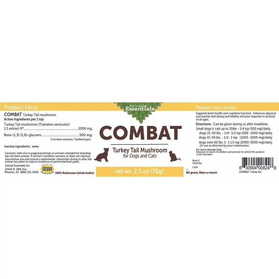 Animal Essentials Combat Turkey Tail Mushroom Cat & Dog Vitamin Supplement 70g - Talis Us