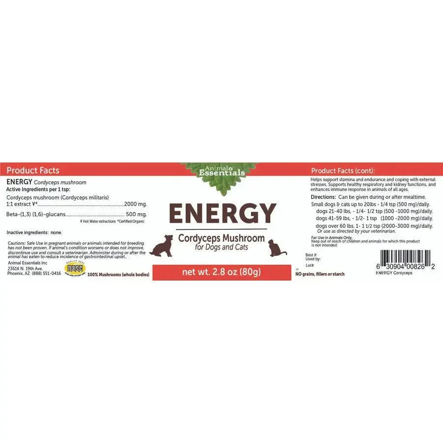 Animal Essentials Energy Cordyceps Mushroom Cat & Dog Vitamin Supplement - Talis Us