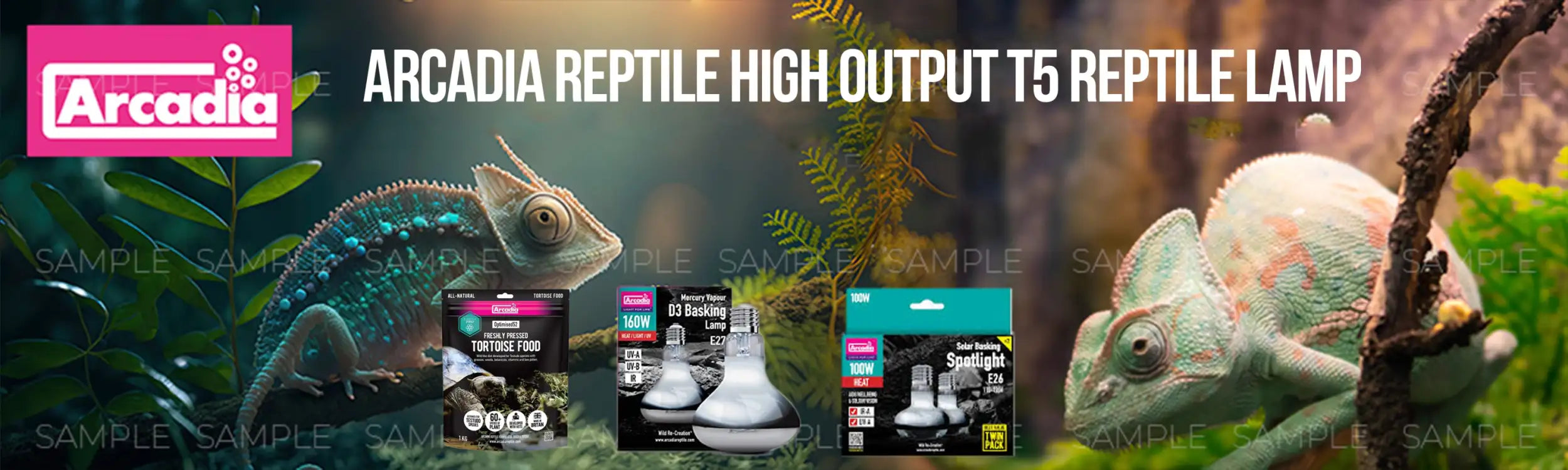 Arcadia high output t5 reptile lamp with sleek white ceramic base and clear glass bulb housing.