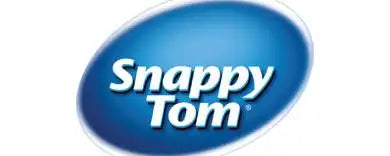 Blue oval-shaped logo with the text ’snappy tom’ in white.