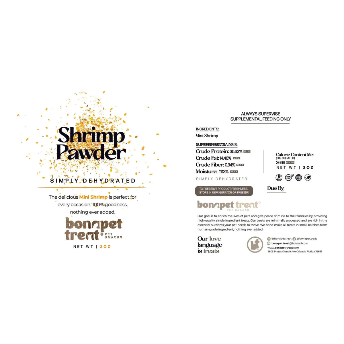 Bonapet Shrimp Powder: All - Natural Omega - 3 Boost for Pets 2oz - Talis Us