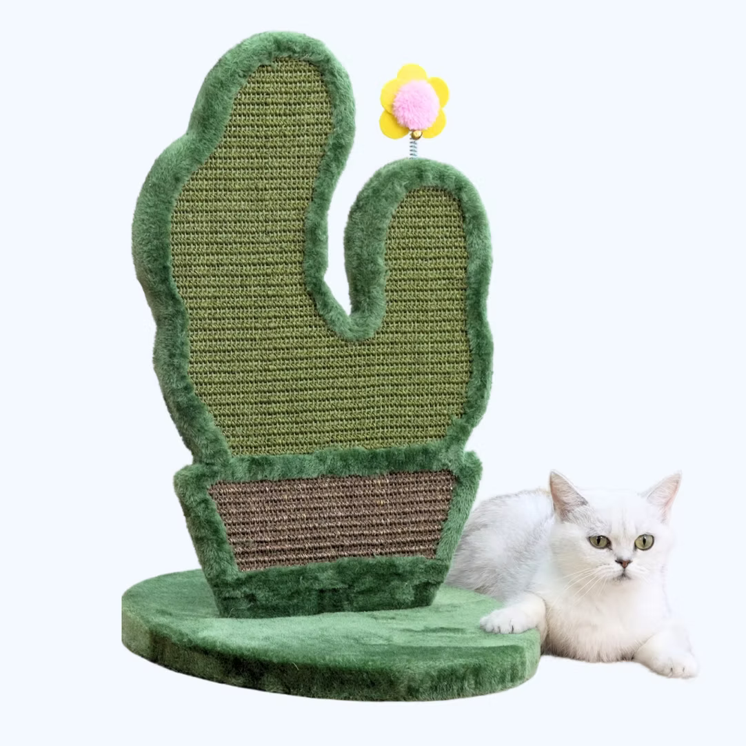 Cactus cat scratching post by PetPals Group with soft texture and interactive flower for playful cats