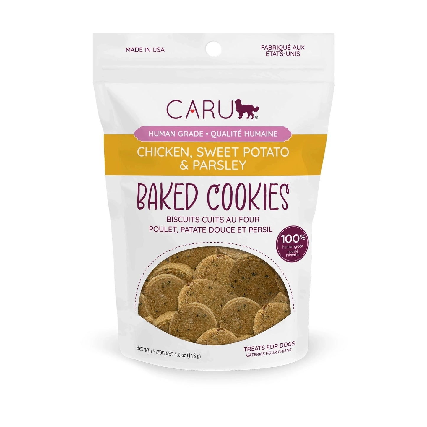 Caru Pet Food Baked Cookie Dog Treats with Chicken, Sweet Potato and Parsley for dogs