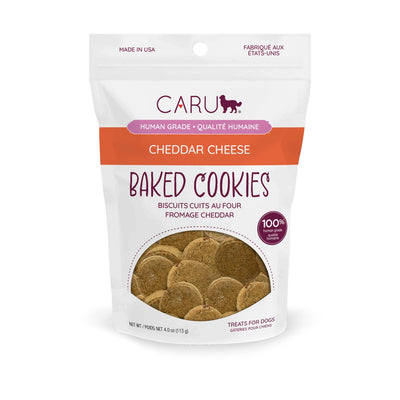 Caru Pet Food Cheddar Cheese Dog Cookies in a resealable bag for healthy dog treats