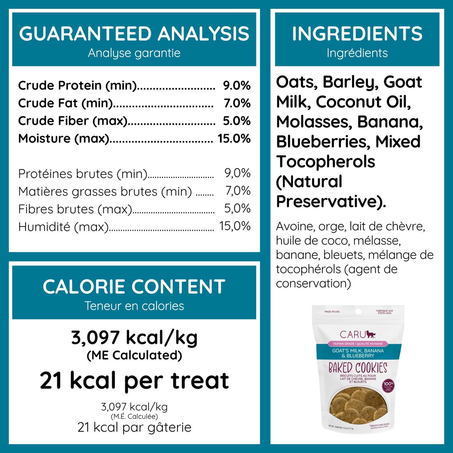 Caru Pet Food Goat Milk Dog Treats with Oats, Banana, and Blueberries for Healthy Snack Options