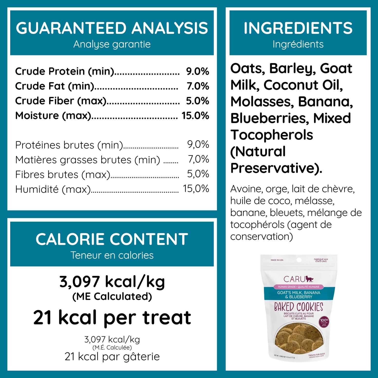 Caru Pet Food Goat Milk Dog Treats with Oats, Banana, and Blueberries for Healthy Snack Options