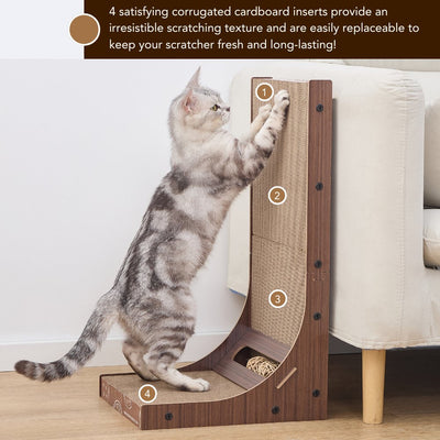 PetPals Group cat scratcher furniture protector featuring four replaceable corrugated cardboard inserts for durability