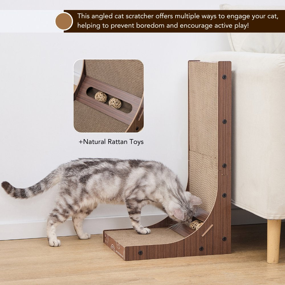 PetPals Group Cat Scratcher Furniture Protector with Natural Rattan Toys for Engaging Cat Play