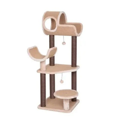 Catry, Camel Cat Tree Tower with Paper Rope Covered Scratching and Condo Tunnel - Talis Us