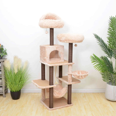 Catry Meerkat Cat Tree 7 level Cream Cat Tower with Paper Rope Posts and Plush Beds - Talis Us